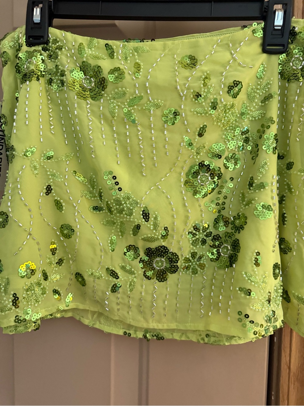No Boundaries Lime Green Sequin Floral Mini Skirt